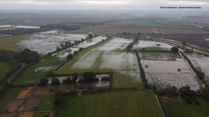 aerial view of flooded fields at bransby horses