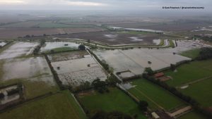 aerial view of flooded fields at bransby horses
