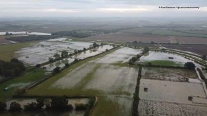 aerial view of flooded fields at bransby horses