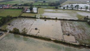 aerial view of flooded fields at bransby horses