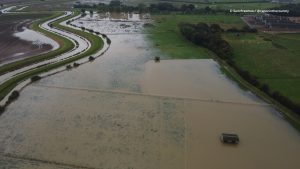 aerial view of flooded fields at bransby horses