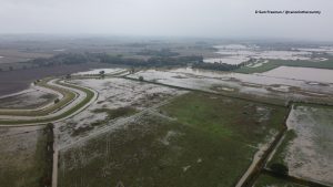aerial view of flooded fields at bransby horses