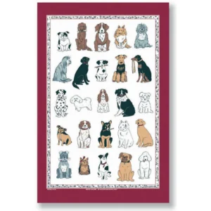 dogs galore tea towel with red outline