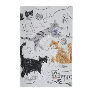 feline friends tea towel