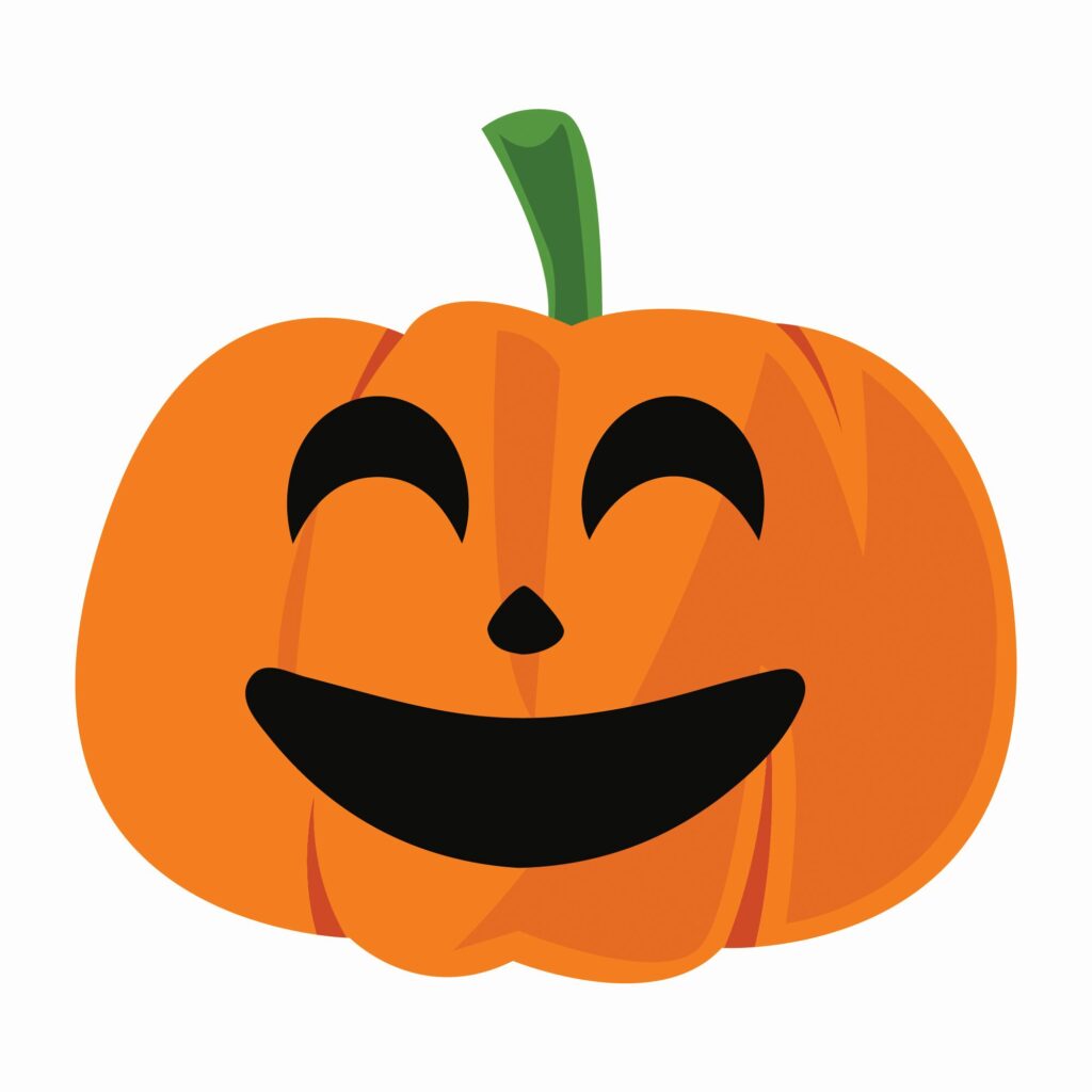 cartoon graphic of a pumpkin with a smiling face