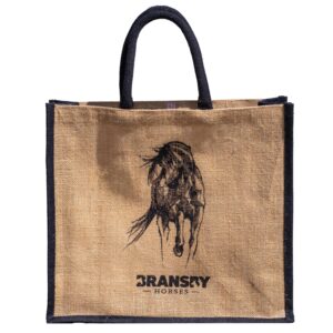 bransby horses branded light brown jute bag with black outlining and handle