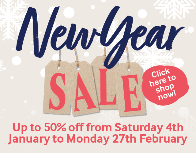 new year sale, up to 50% off from Saturday 4th January to Monday 27th February