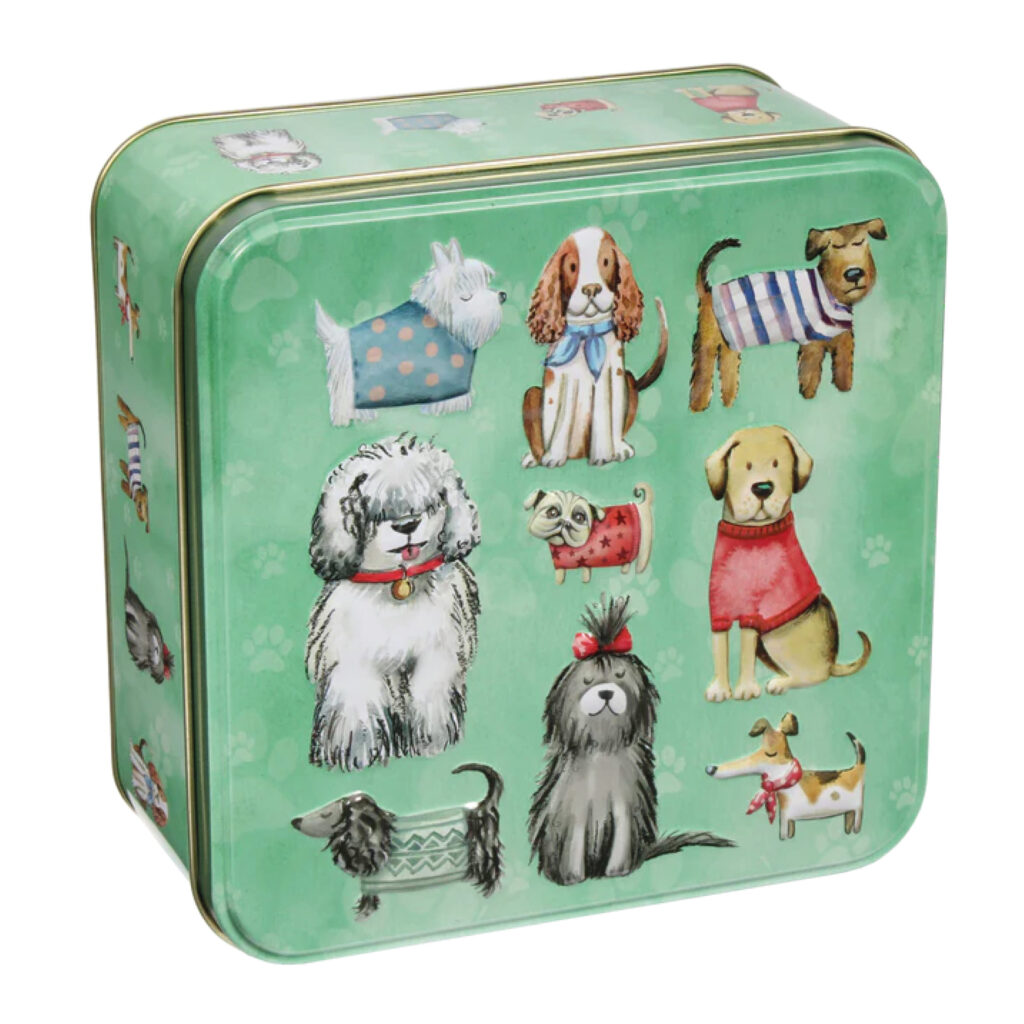 Embossed Biscuit Tin - Dogs in Jumpers