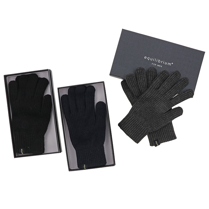 Men's Knitted Ribbed Gloves - Black